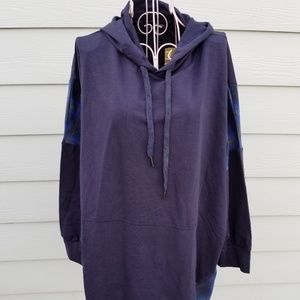 NWT Suzanne Betro Purple Hoodie With Blue Plaid L